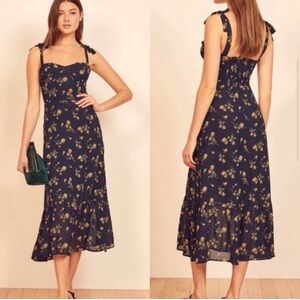 Reformation Nakita Midi Dress in Navy Flora Parma NWOT size 0